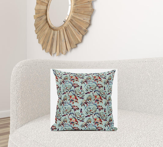 20" Red Aqua Roses Suede Throw Pillow