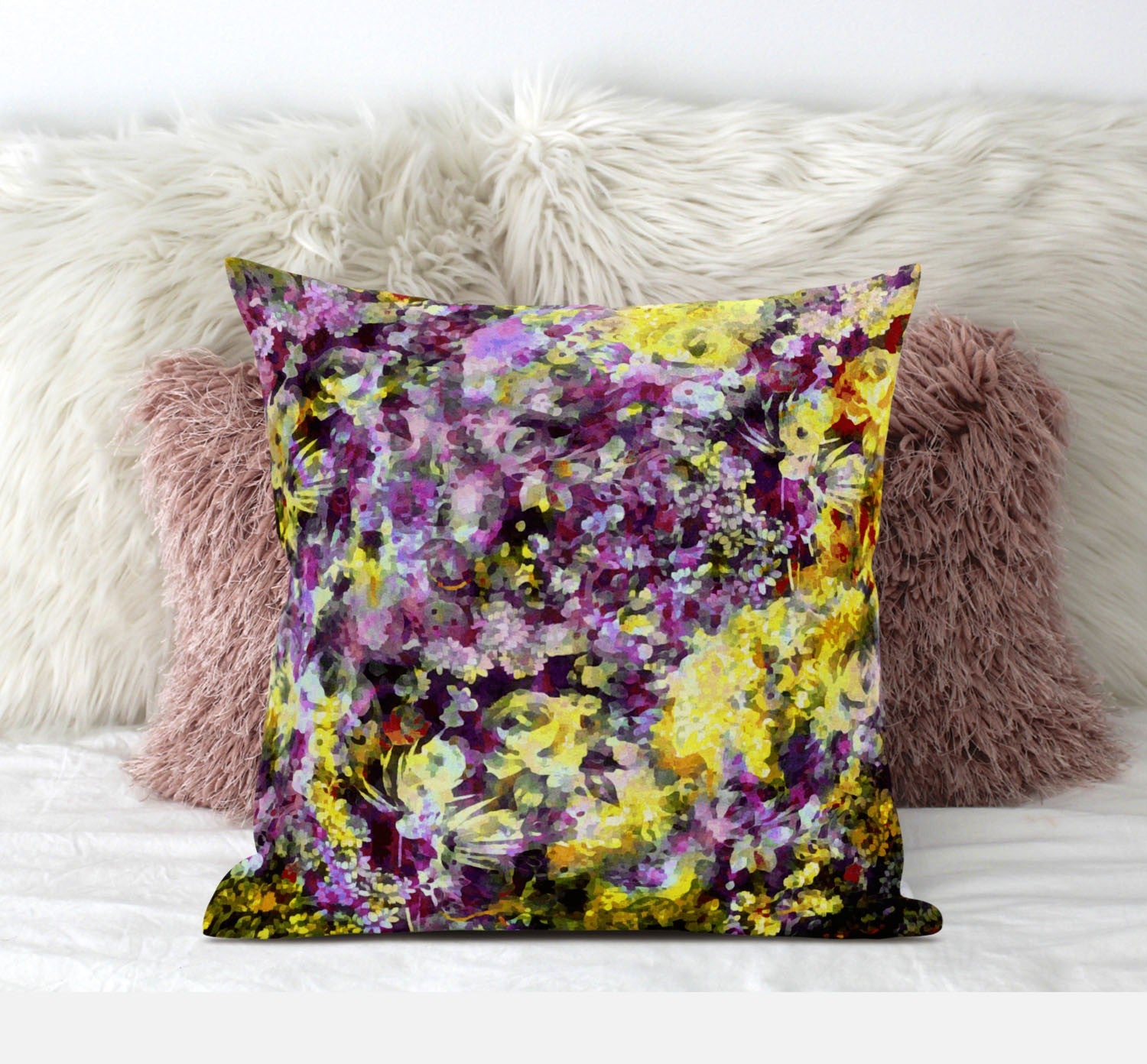 20" Purple Yellow Springtime Suede Throw Pillow