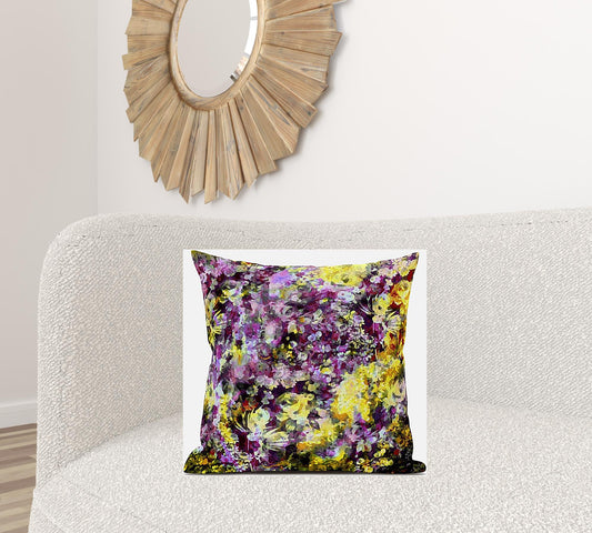 20" Purple Yellow Springtime Suede Throw Pillow