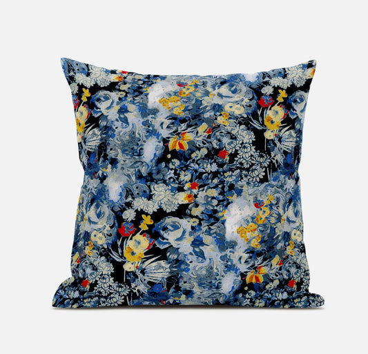 20" Blue Yellow Springtime Suede Throw Pillow