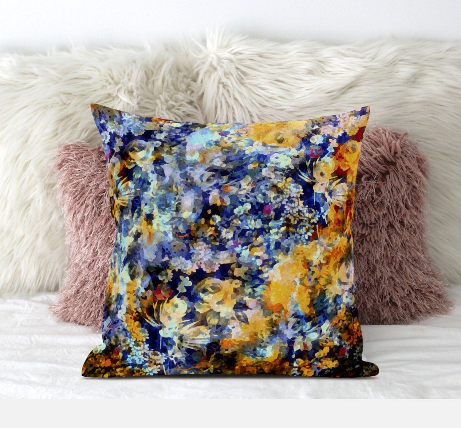 18" Orange Indigo Springtime Suede Throw Pillow - Homeroots