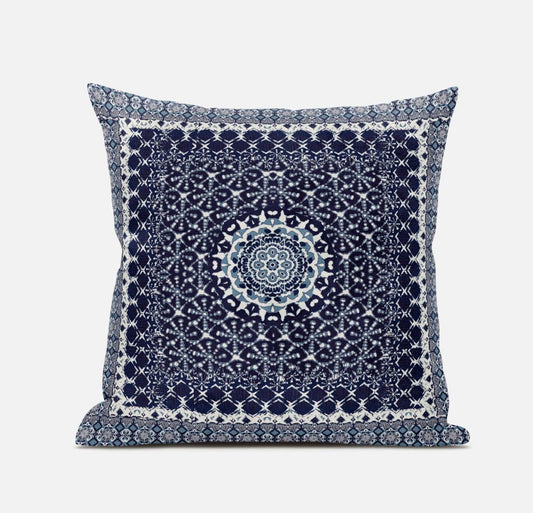 16” Indigo Blue Holy Floral Suede Throw Pillow - Homeroots