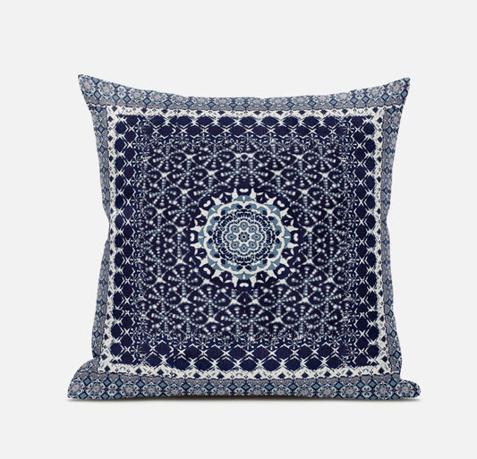 20” Indigo Blue Holy Floral Suede Throw Pillow