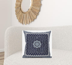 20” Indigo Blue Holy Floral Suede Throw Pillow