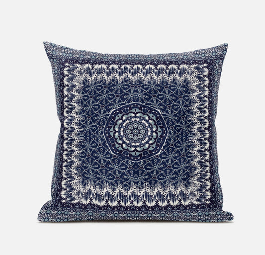 20” Indigo White Holy Floral Suede Throw Pillow