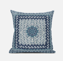 20” Blue White Holy Floral Suede Throw Pillow