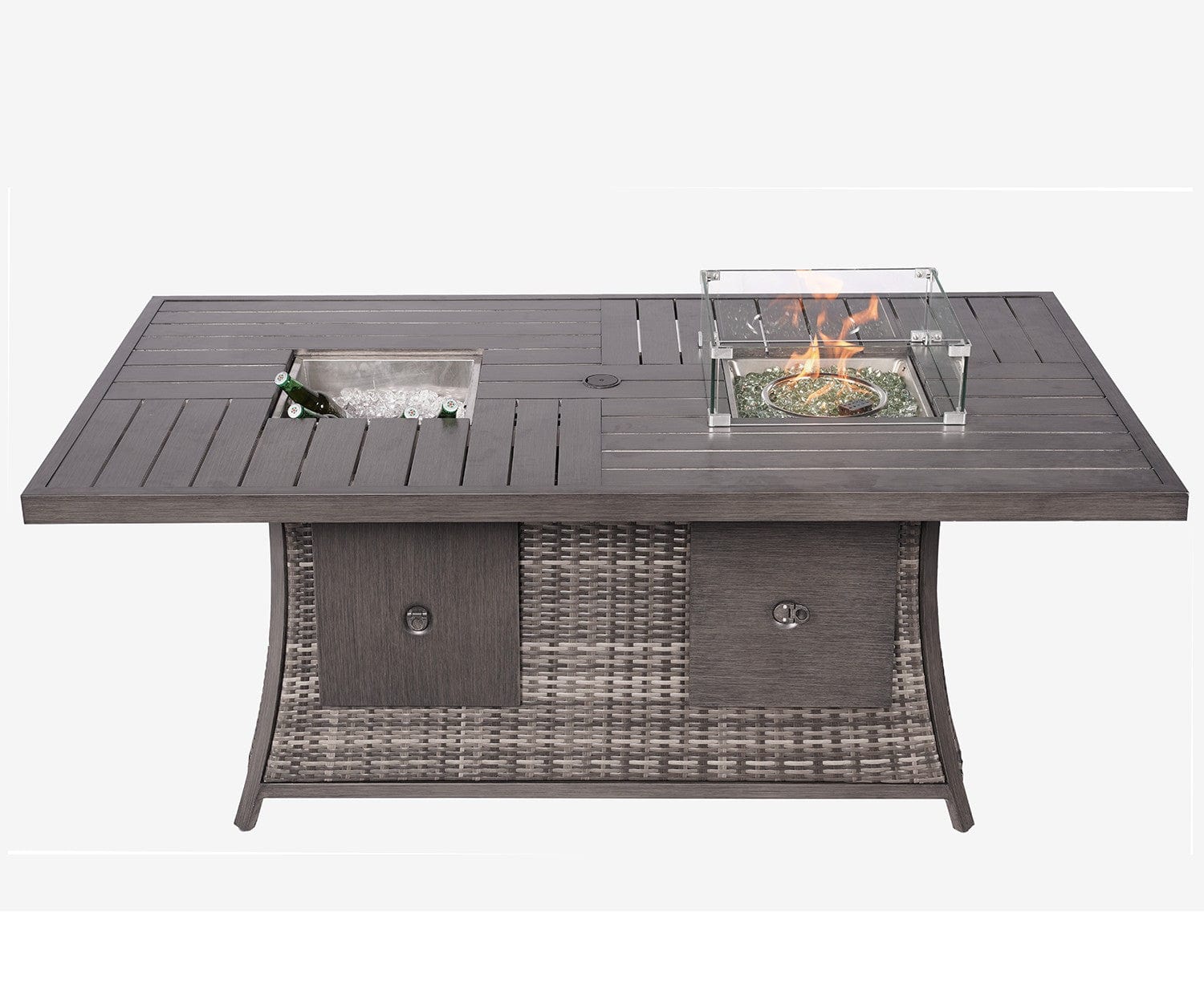 Gray Wicker Outdoor Gas Fire Pit Table with Ice Bucket - Homeroots