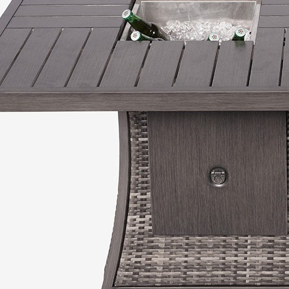 Gray Wicker Outdoor Gas Fire Pit Table with Ice Bucket - Homeroots