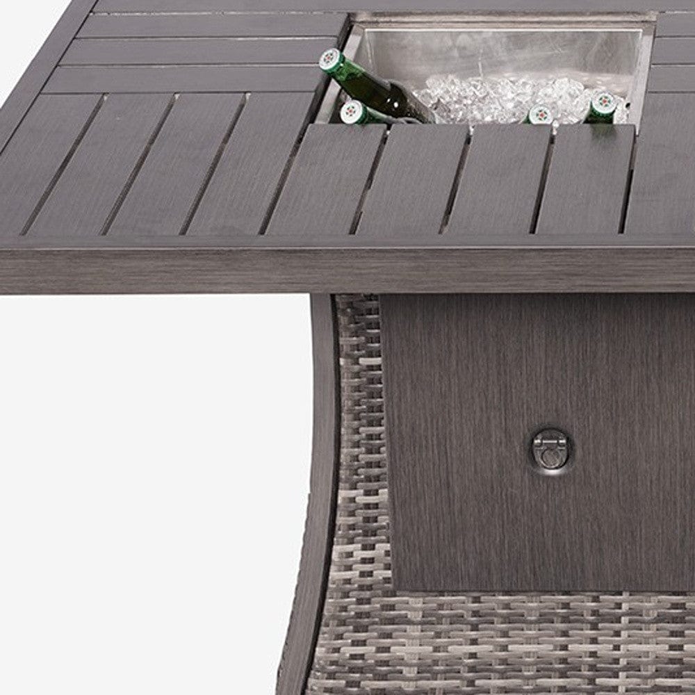 Gray Wicker Outdoor Gas Fire Pit Table with Ice Bucket - Homeroots