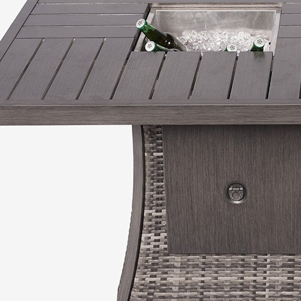 Gray Wicker Outdoor Gas Fire Pit Table with Ice Bucket - Homeroots