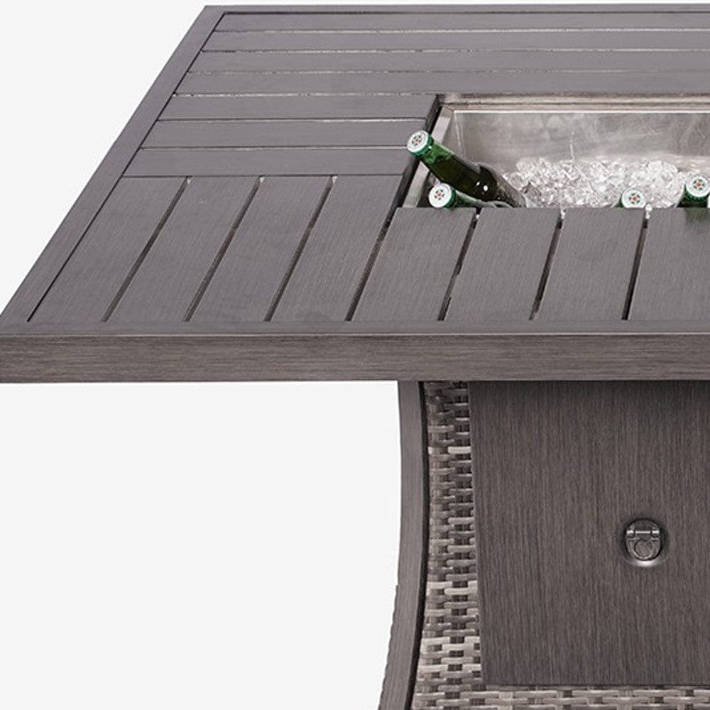 Gray Wicker Outdoor Gas Fire Pit Table with Ice Bucket - Homeroots