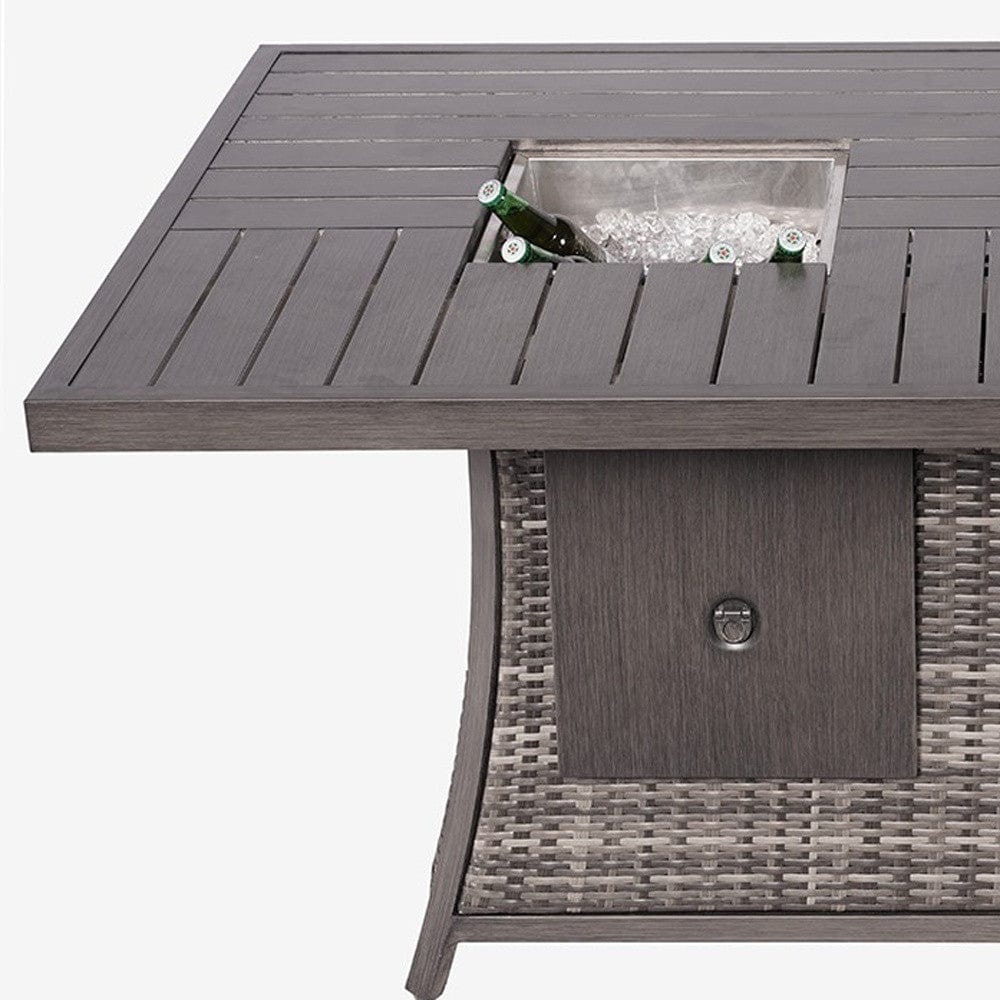 Gray Wicker Outdoor Gas Fire Pit Table with Ice Bucket - Homeroots