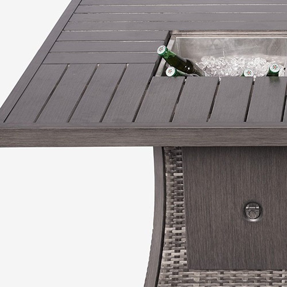 Gray Wicker Outdoor Gas Fire Pit Table with Ice Bucket - Homeroots