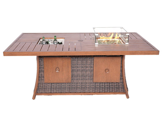 Brown Wicker Outdoor Gas Fire Pit Table with Ice Bucket - Homeroots