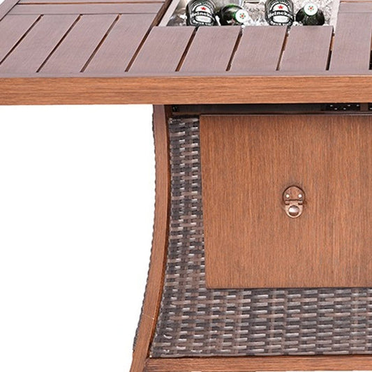 Brown Wicker Outdoor Gas Fire Pit Table with Ice Bucket - Homeroots