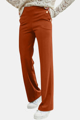 Decorative Button High Rise Pants - Trendsi