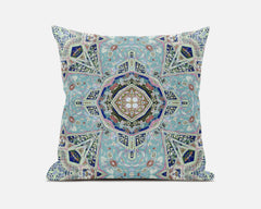 20" Aqua Blue Floral Geometric Suede Throw Pillow