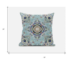 20" Aqua Blue Floral Geometric Suede Throw Pillow