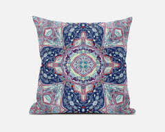 20" Light Blue Pink Floral Geometric Suede Throw Pillow