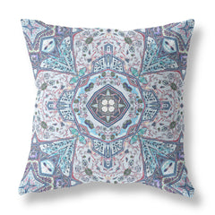 20" Light Blue Gray Floral Boho Suede Throw Pillow