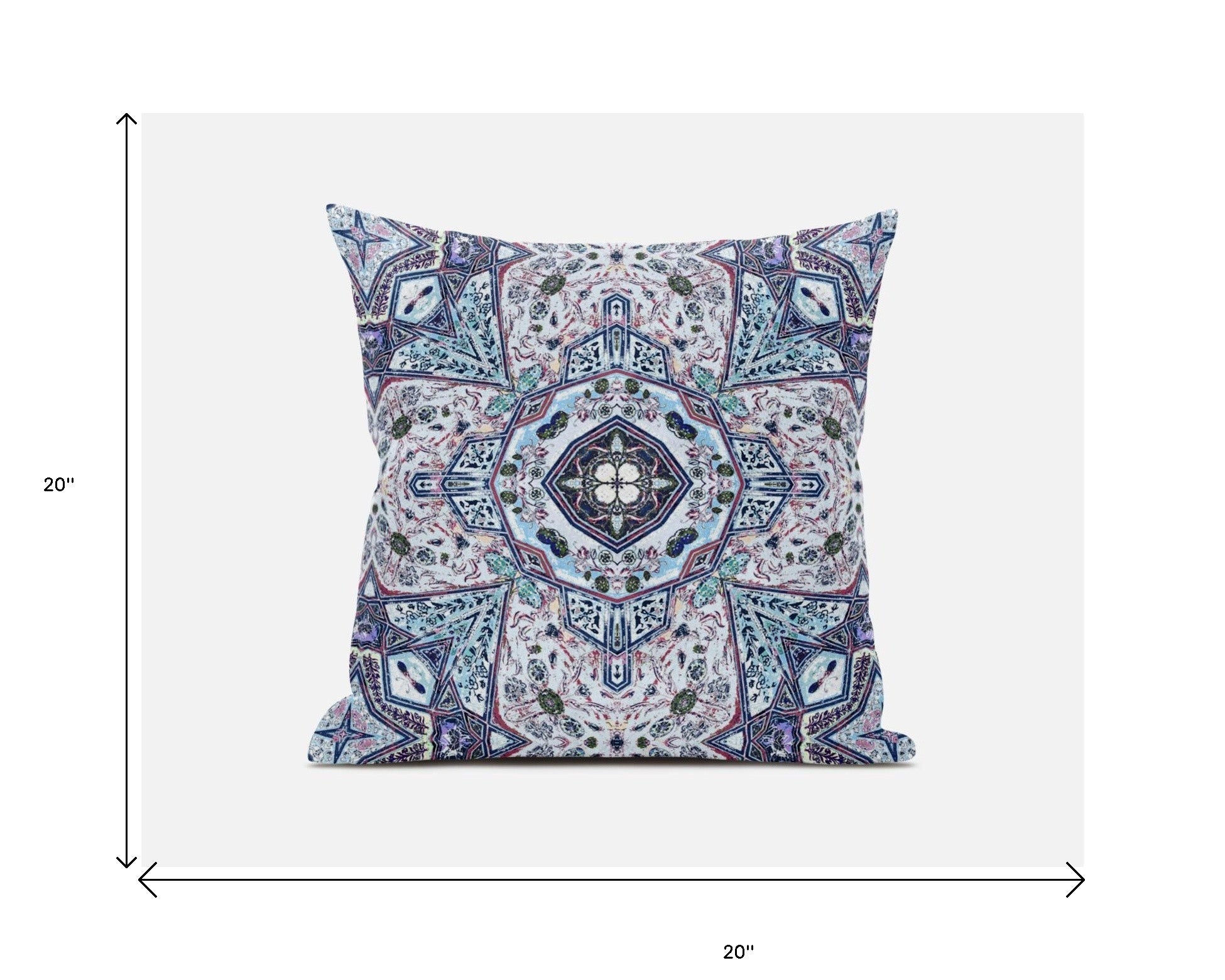 20" Light Blue Gray Floral Boho Suede Throw Pillow