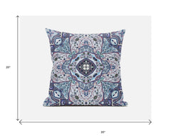 20" Light Blue Gray Floral Boho Suede Throw Pillow