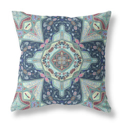 20" Aqua Blue Boho Chic Pattern Suede Throw Pillow