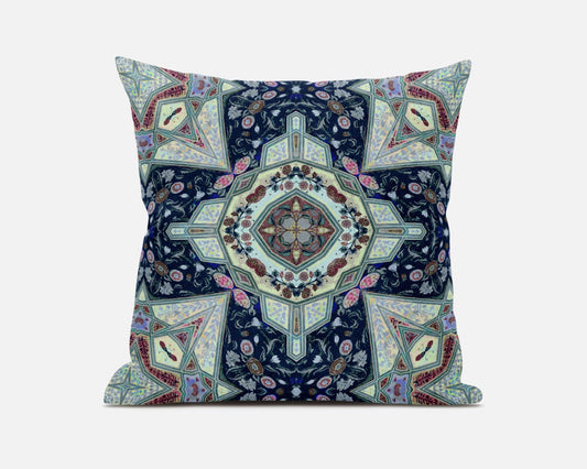 20" Aqua Blue Boho Chic Pattern Suede Throw Pillow