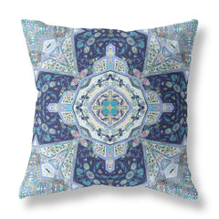 20" Indigo Blue Boho Floral Geo Suede Throw Pillow