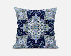 20" Indigo Blue Boho Floral Geo Suede Throw Pillow