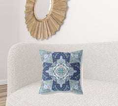 20" Indigo Blue Boho Floral Geo Suede Throw Pillow