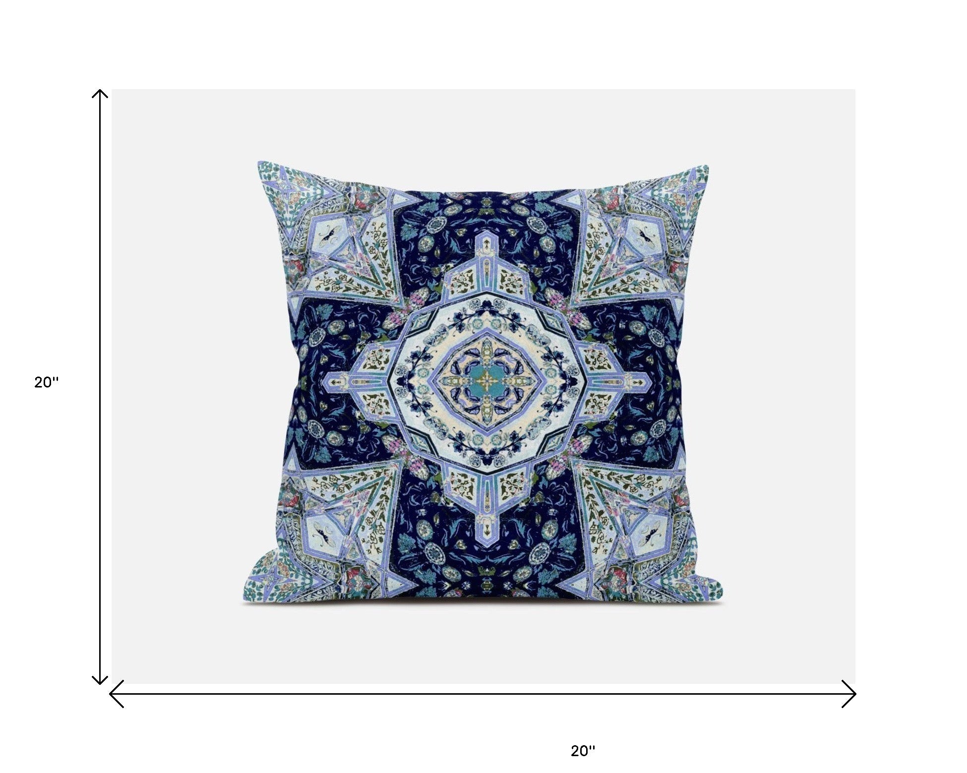 20" Indigo Blue Boho Floral Geo Suede Throw Pillow