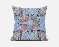 18" Blue Magenta Boho Chic Floral Suede Throw Pillow - Homeroots