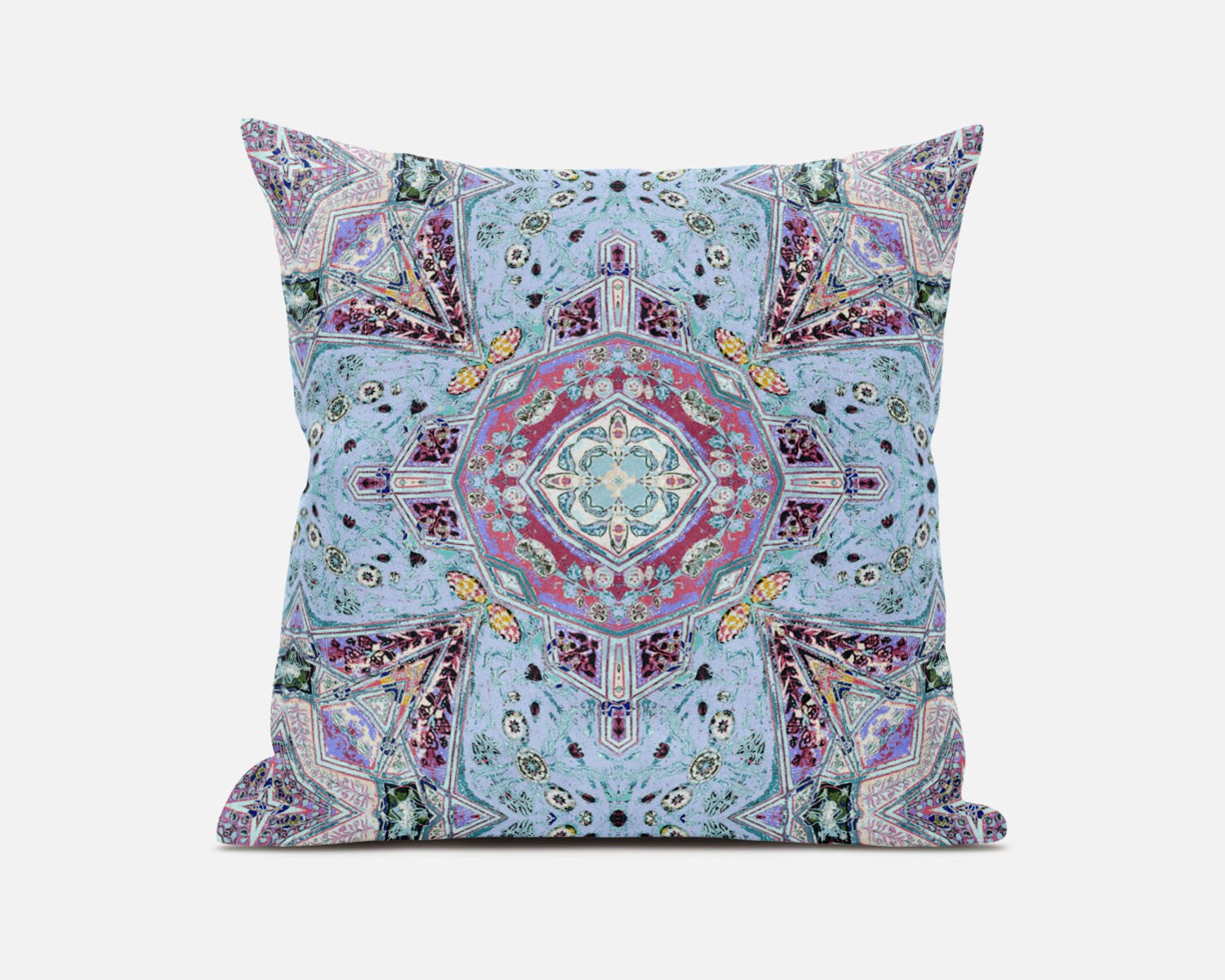 20" Blue Magenta Boho Chic Floral Suede Throw Pillow