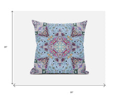 20" Blue Magenta Boho Chic Floral Suede Throw Pillow