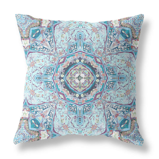 20" Light Blue Boho Flower Suede throw Pillow