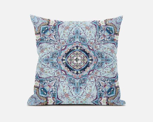 20" Light Blue Boho Flower Suede throw Pillow