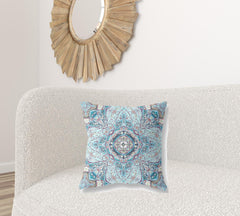 20" Light Blue Boho Flower Suede throw Pillow