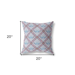 20" X 20" Gray Blue Pink Lotus Floral Blown Seam Suede Throw Pillow