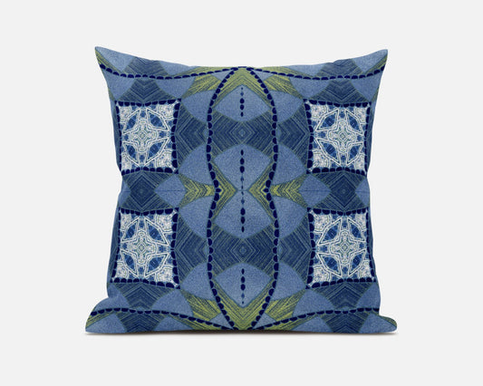 20" Blue White Cosmic Circle Boho Suede Throw Pillow