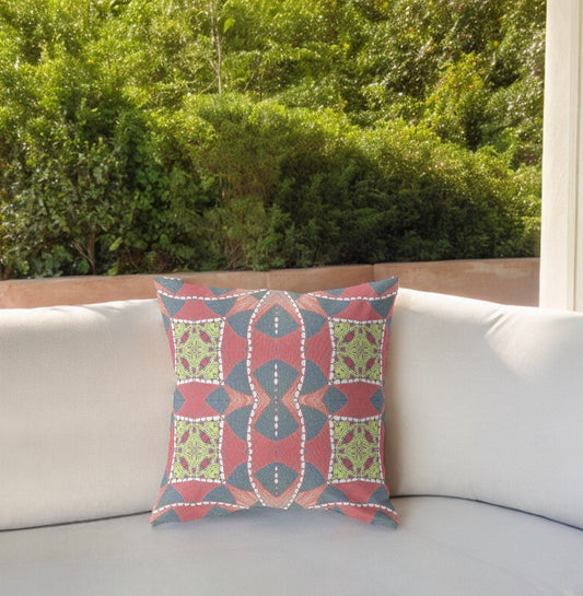 20" Red Gray Cosmic Circle Boho Suede Throw Pillow