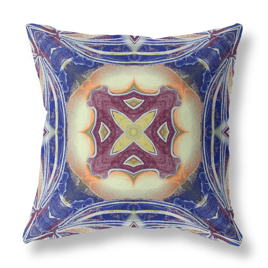 20” Indigo Cream Geo Tribal Suede Throw Pillow