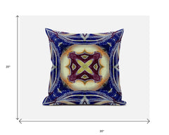 20” Indigo Cream Geo Tribal Suede Throw Pillow