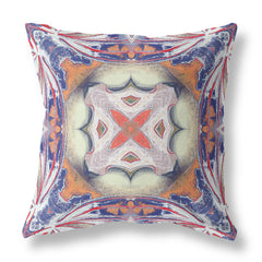 20” Pale Orange Blue Geo Tribal Suede Throw Pillow