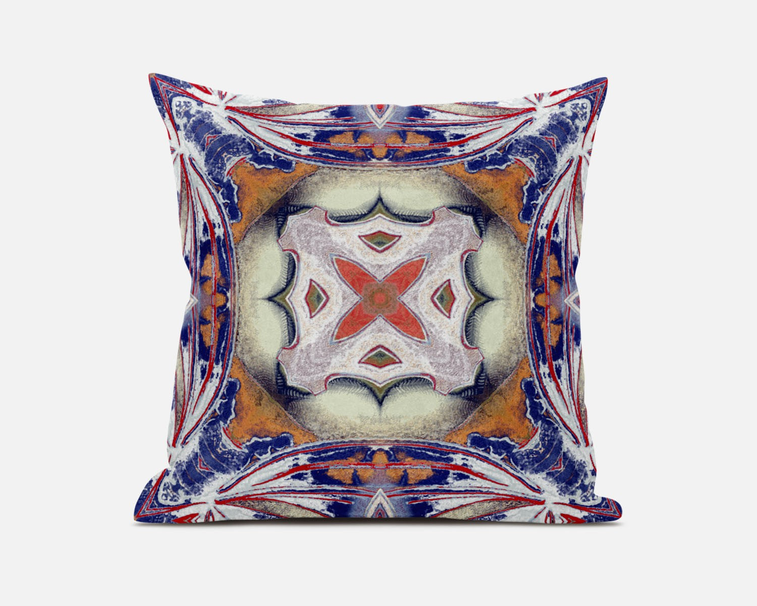 20” Pale Orange Blue Geo Tribal Suede Throw Pillow