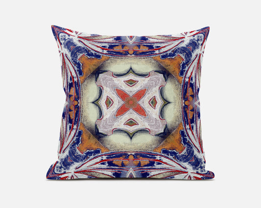 20” Pale Orange Blue Geo Tribal Suede Throw Pillow