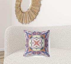 20” Pale Orange Blue Geo Tribal Suede Throw Pillow