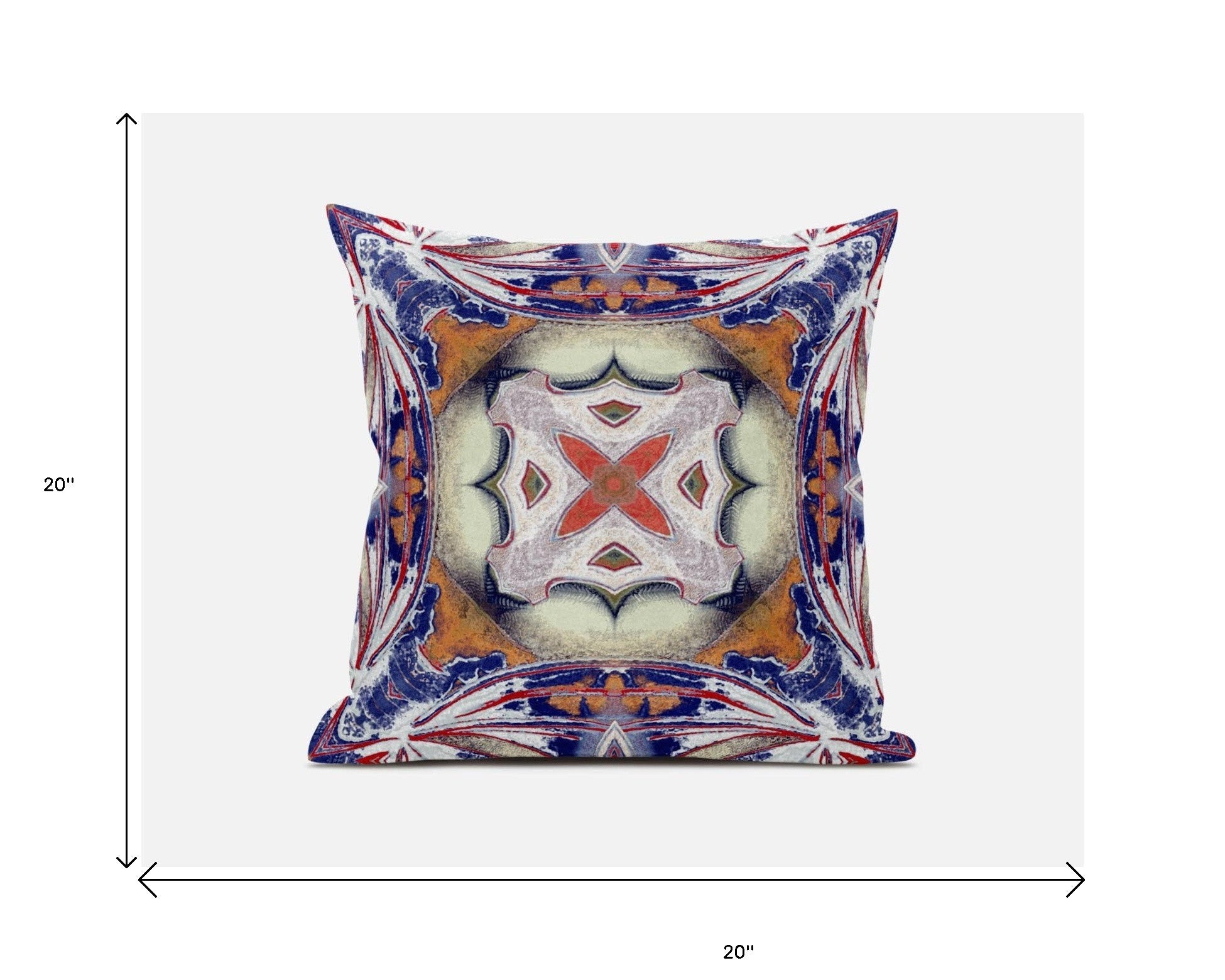 20” Pale Orange Blue Geo Tribal Suede Throw Pillow