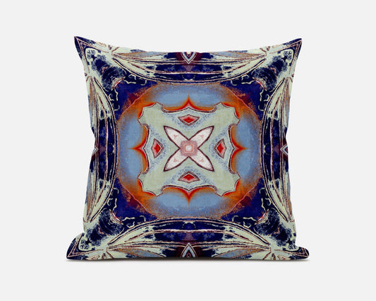 16” Indigo Orange Geo Tribal Suede Throw Pillow