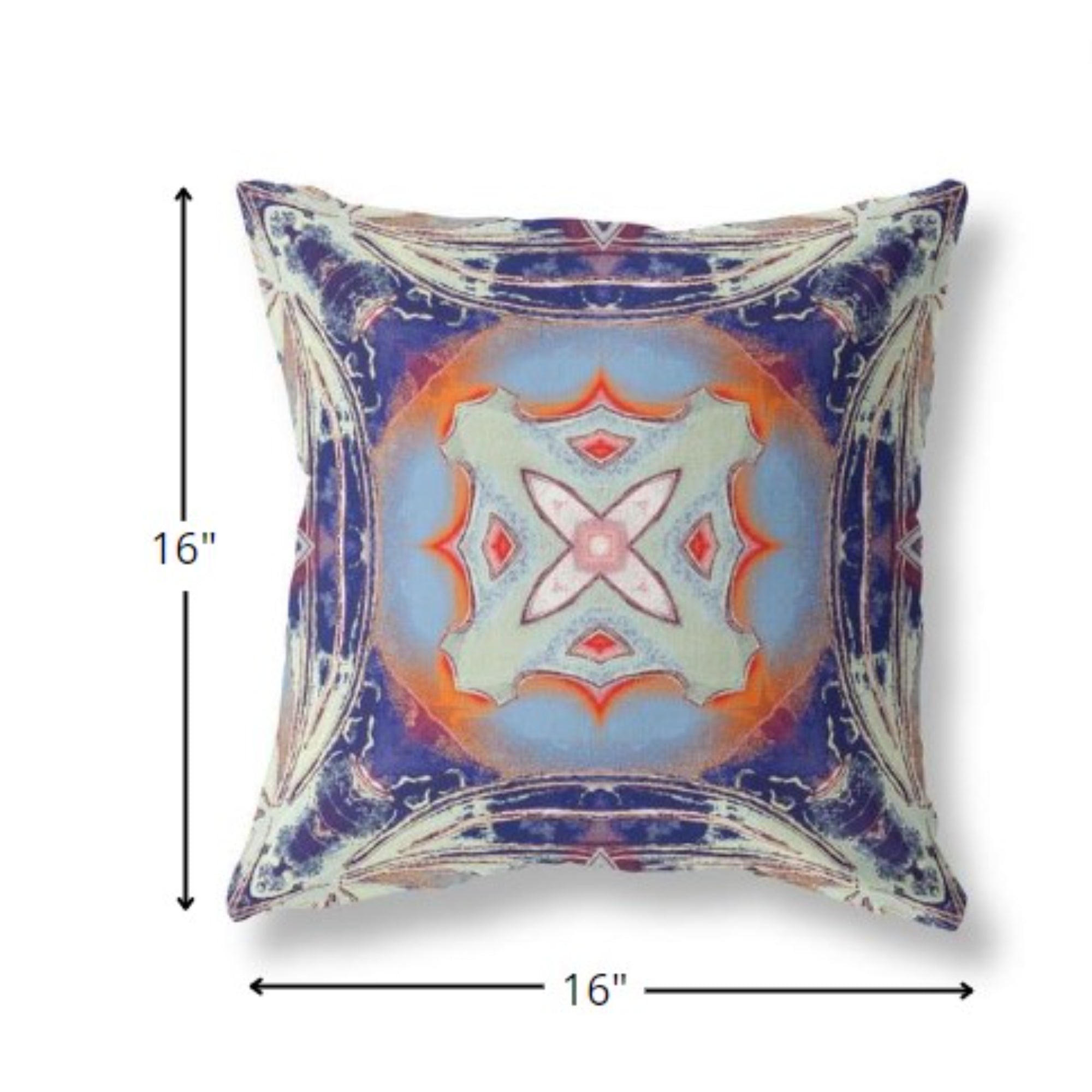 16” Indigo Orange Geo Tribal Suede Throw Pillow